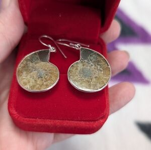 Vintage Handmade Genuine Ammonite Fossils In Stamped 925 Sterling Silver